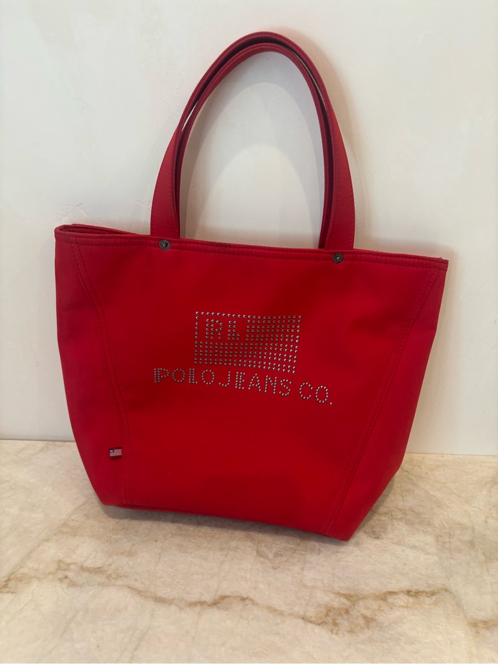 Red Polo Jeans Co. Tote Bag – Silver Logo Detail Y2K Style Shoulder